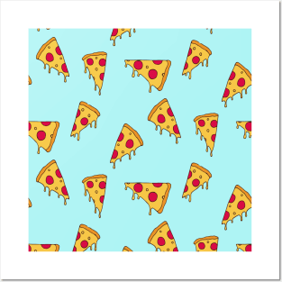 Cute Pizza Pattern on Light Blue Posters and Art